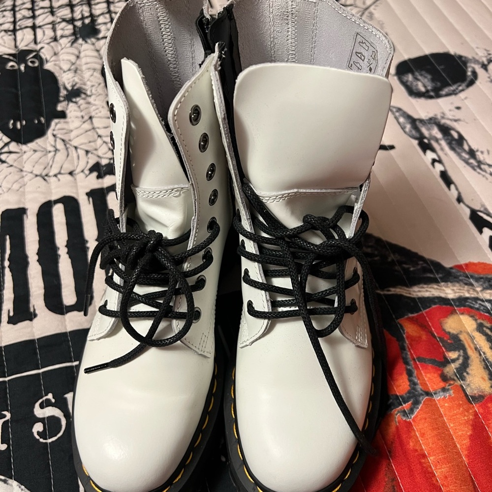 Dr. Martens White Combat Boots with Black Laces